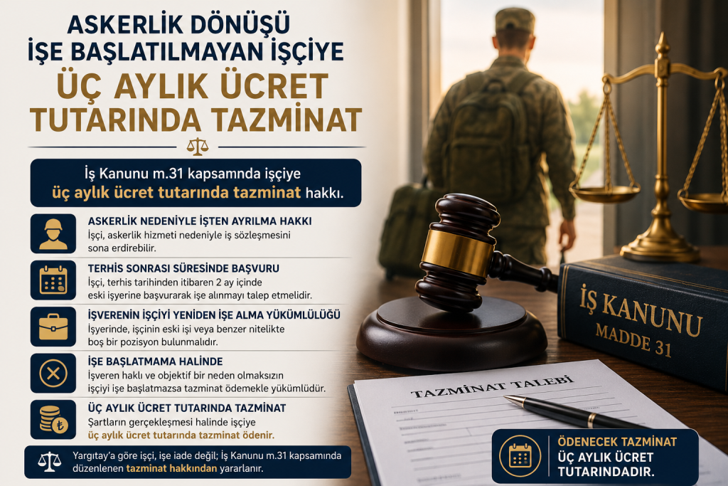 Eskişehir iş hukuku avukatı askerlik dönüşü işe başlatılmayan işçinin tazminat hakkı